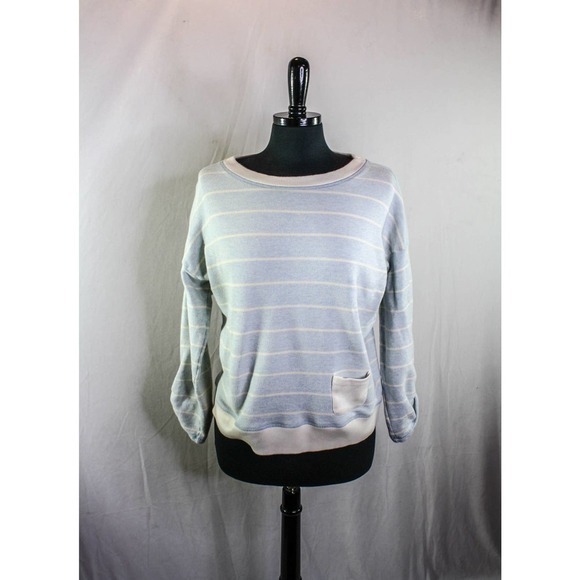 Jones New York Sport Sweatshirt Striped Light Blue White Crewneck Size L - Picture 1 of 5